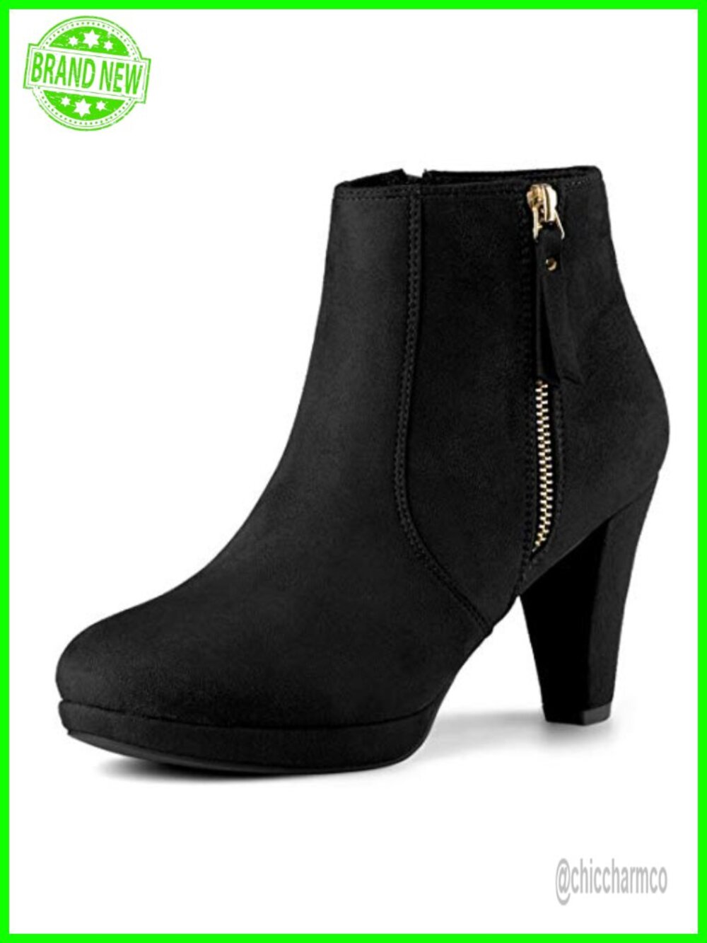 Faux Suede Chunky Heel Platform Ankle Boots Round Toe Side Zip